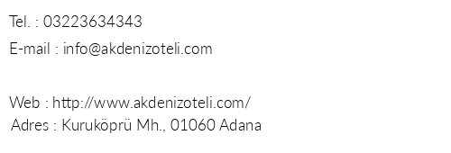 Akdeniz Otel telefon numaralar, faks, e-mail, posta adresi ve iletiim bilgileri